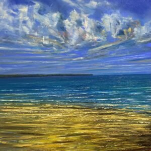 Lar Joyce Tramore beach 100cm x 100cm oil on canvas.
