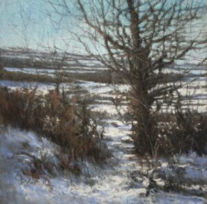 Aidan Butler Winter Afternoon on the Hill of Tara 25x25cm