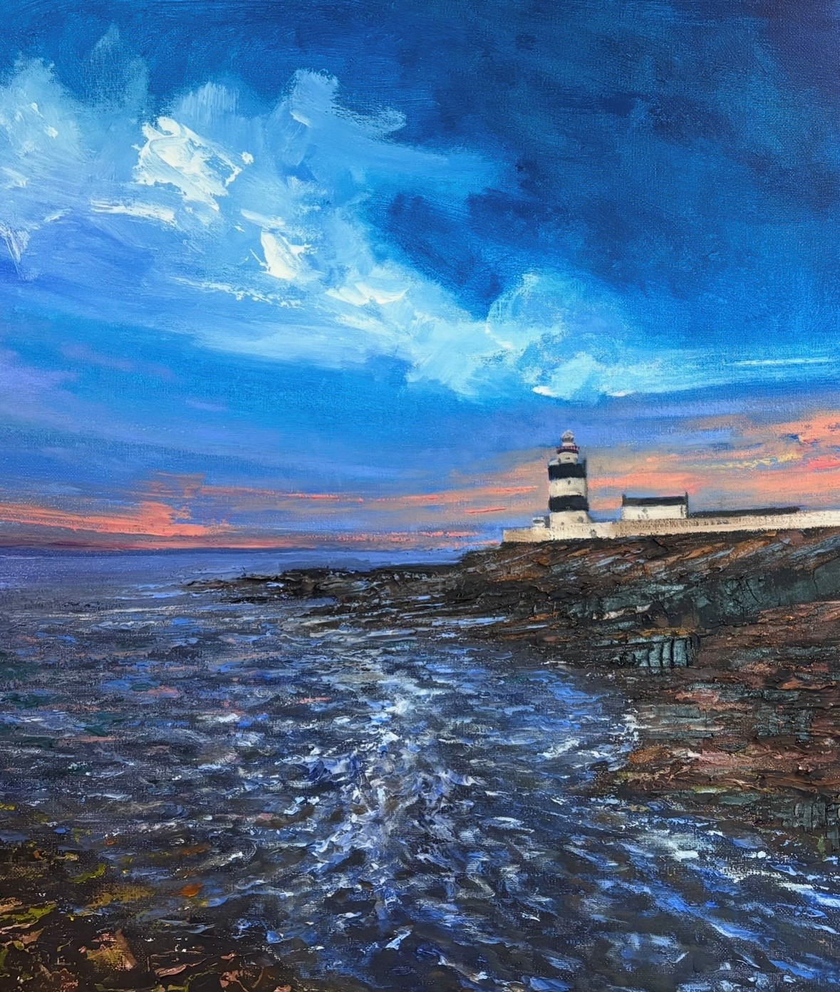 Lar Joyce Hook lighthouse. Acrylic and oil on canvas