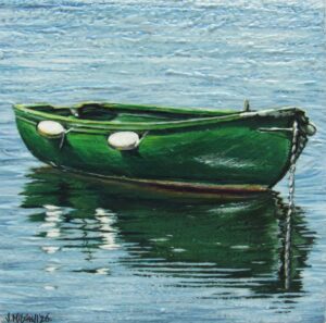 Little Pea Green Boat 13x13cm Acrylic on Canvas