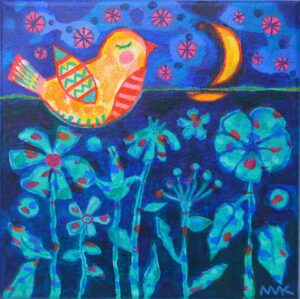 Marja van Kampen Fly Me to the Moon. acrylic on canvas 20x20cm