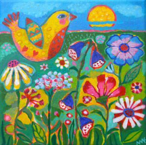 Marja van Kampen Little Bird of Summer acrylic on canvas 20x20cm
