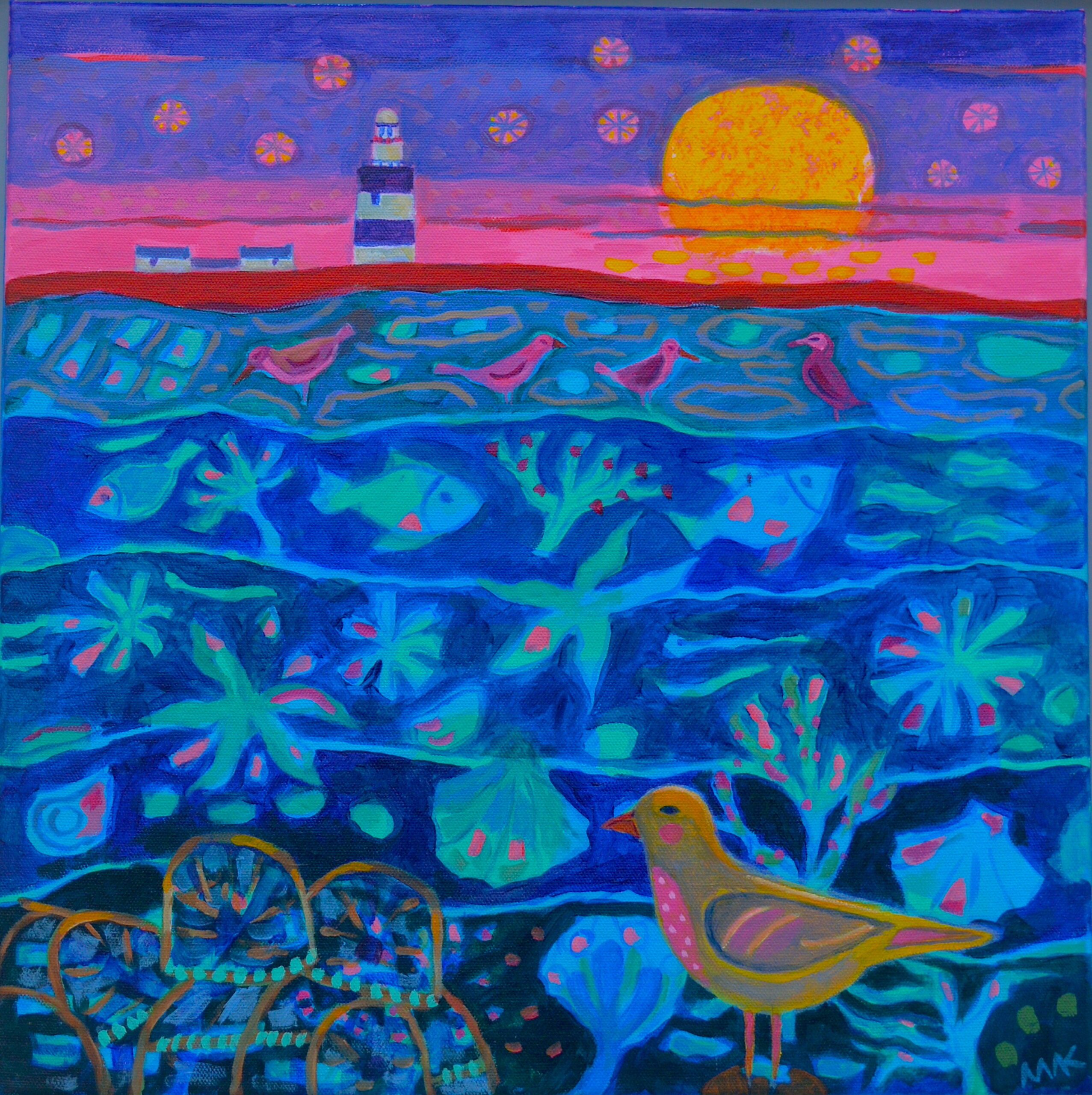 Marja van Kampen Magic Moonlight at Hook Head acrylic on canvas 40x40cm