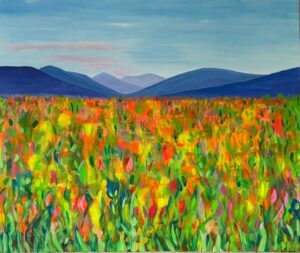 Gina Fegan Blue Hills Summer Pastures, 100x120cm, Acrylic on Canvas