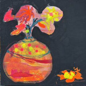 Gina Fegan Pink Flowers Orange Vase