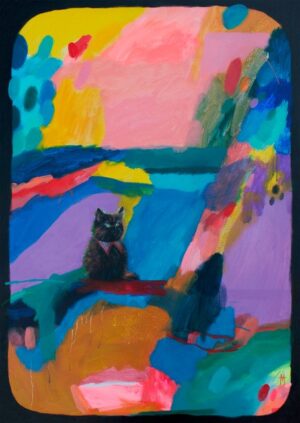 Michelle Harton Cat In A Coloured In Place, 100 x 70 x 4cm, acrylic on canvas