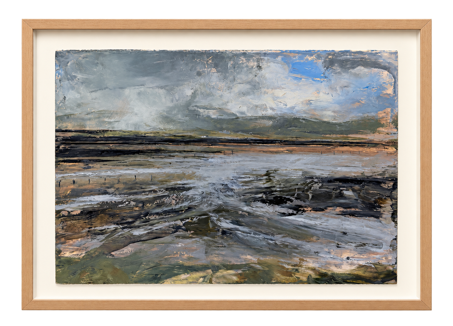 Framed Moody Coastal Marsh Painting