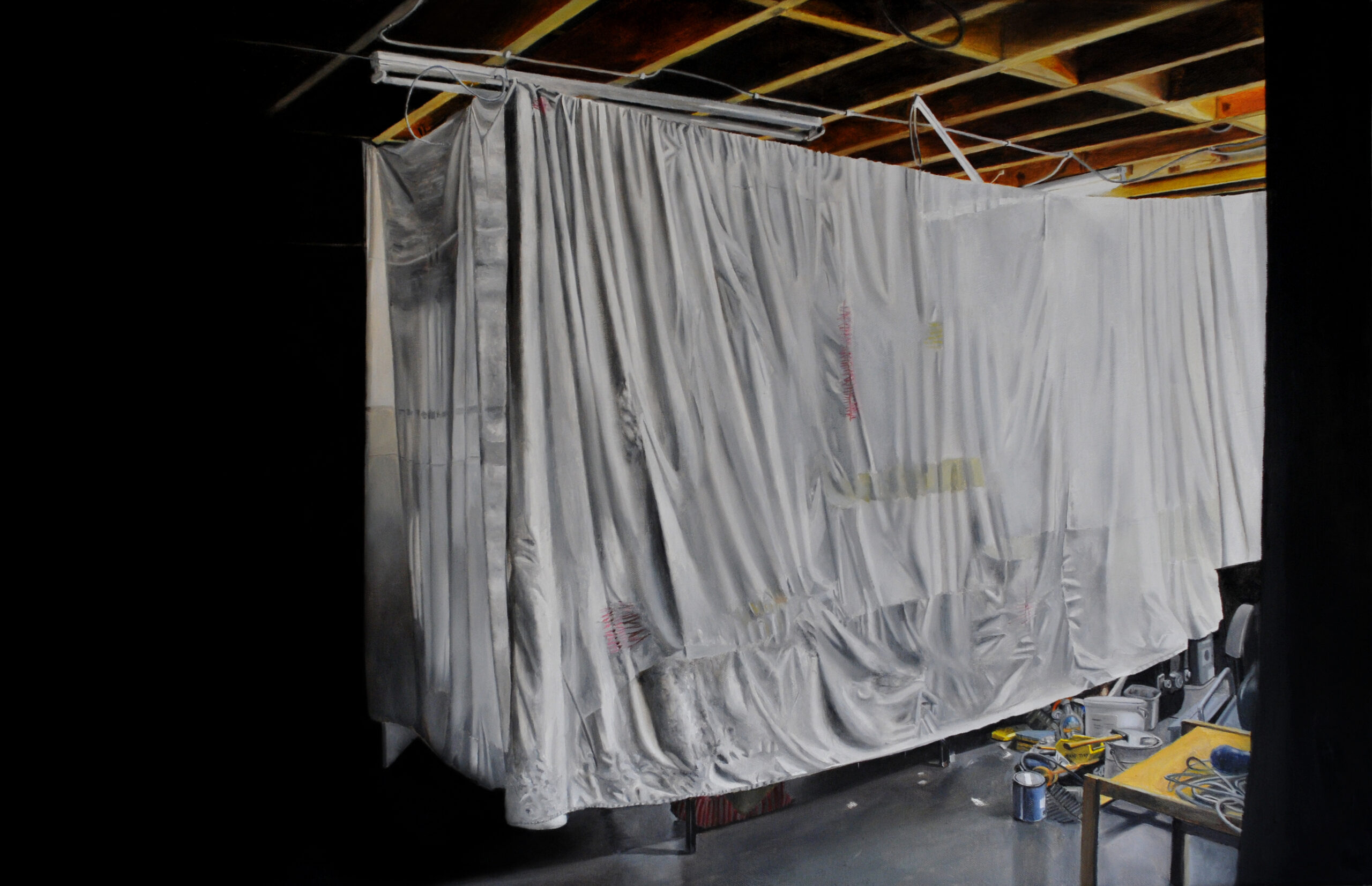 Gerry Davis Studio Space 5 (Curtains), Oil on Canvas, 50 x 80 cm, 2016