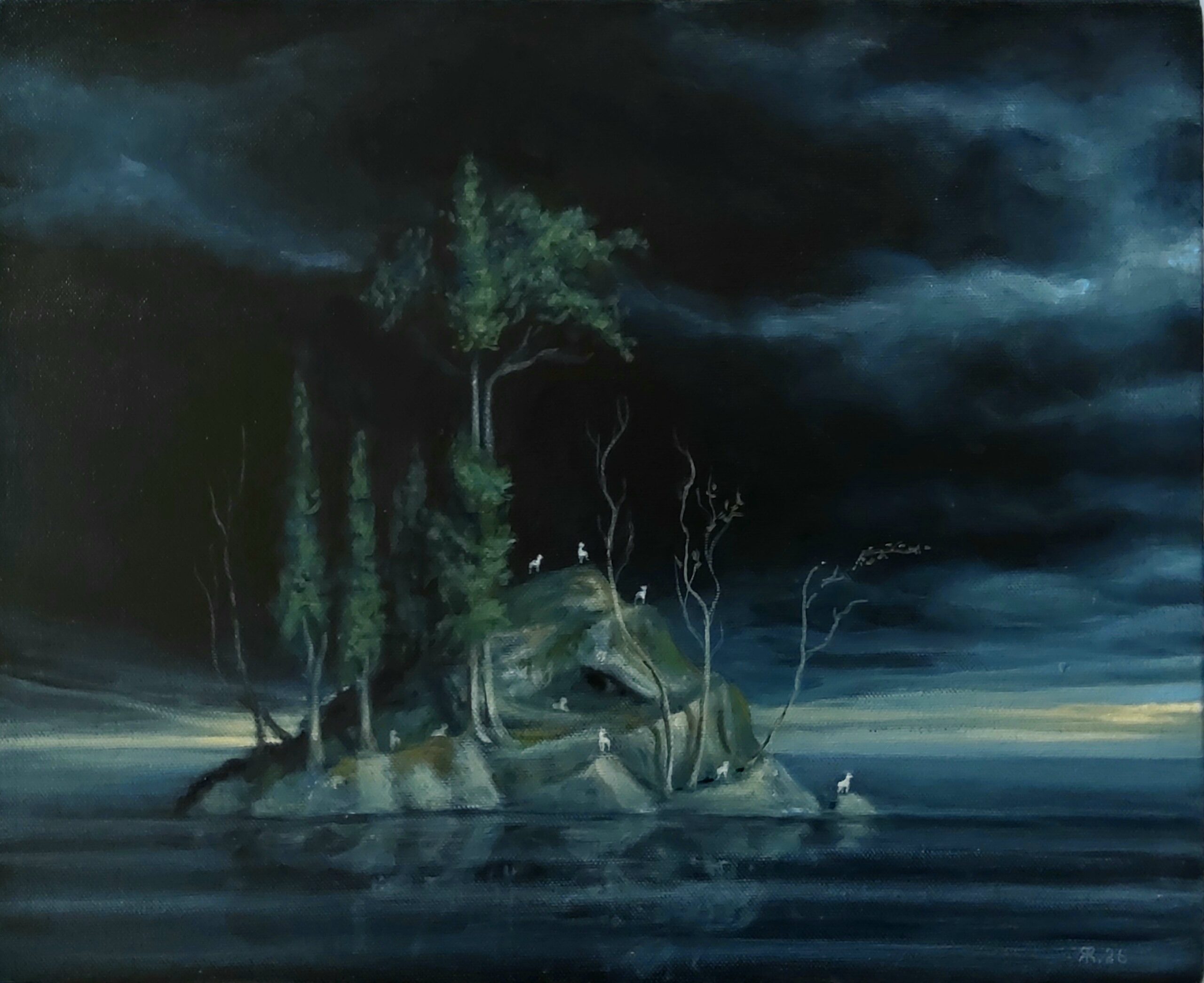 Robert Ryan Island of the Damned Oil on canvas over panel  30 x 38cm